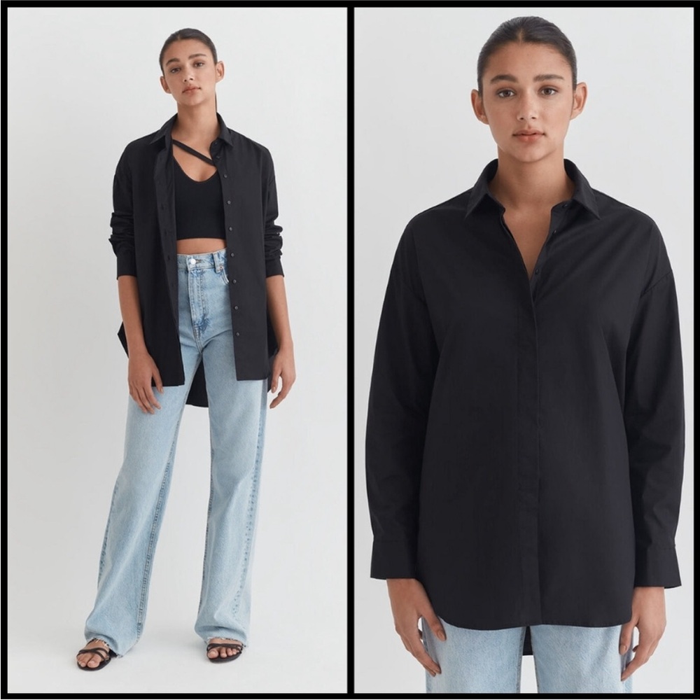 Cuyana Oversized Black Poplin Button Down